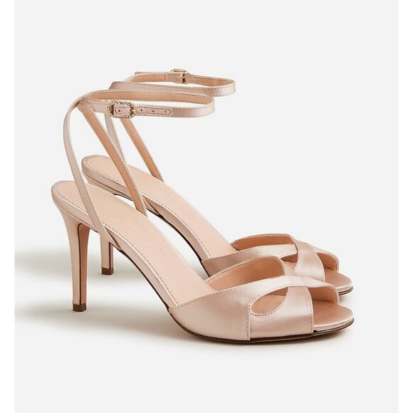 J.Crew $298 Collection Rylie Cutout Heels Italian Satin Mauve Size 8.5 BT881 - Picture 1 of 12